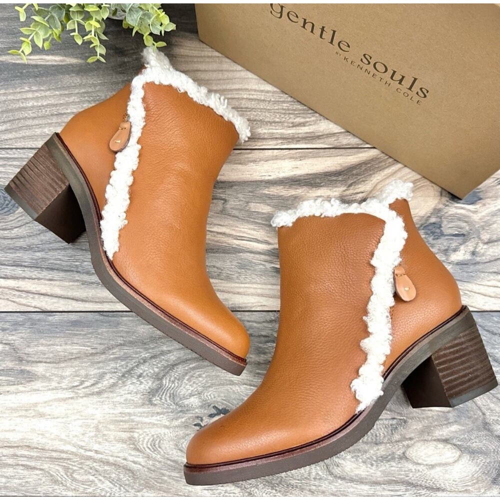 Gentle Souls New Size 9 MED Best Cognac Brown Faux Fur‎ Heeled Booties